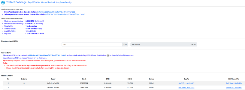 Testnet Exchange: Mua token MON, ETH tham gia Testnet trên Monad và Sepolia đơn giản, dễ dàng với tỉ giá tốt nhất