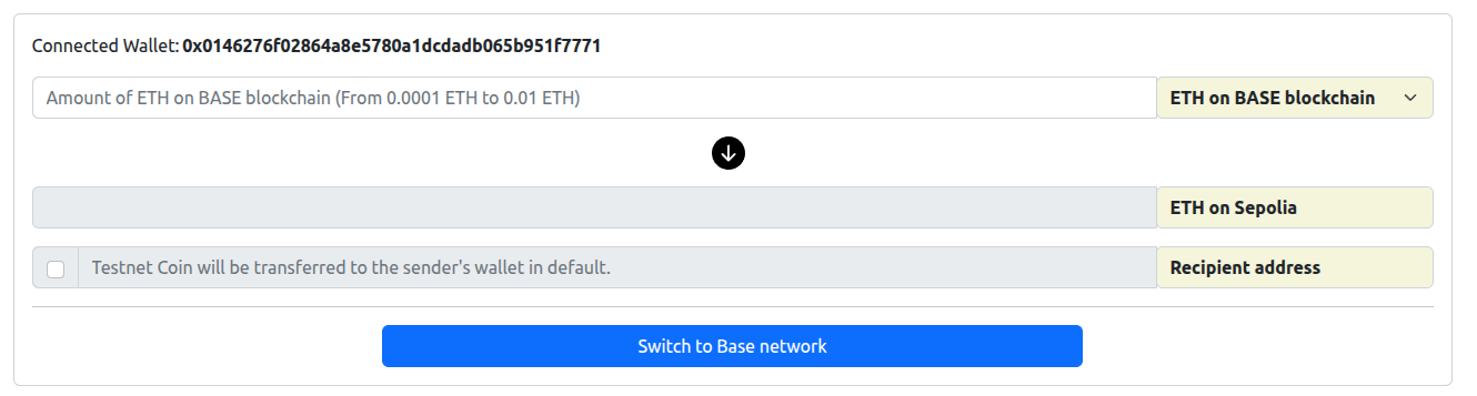 Switch to Base network trên Testnet exchange