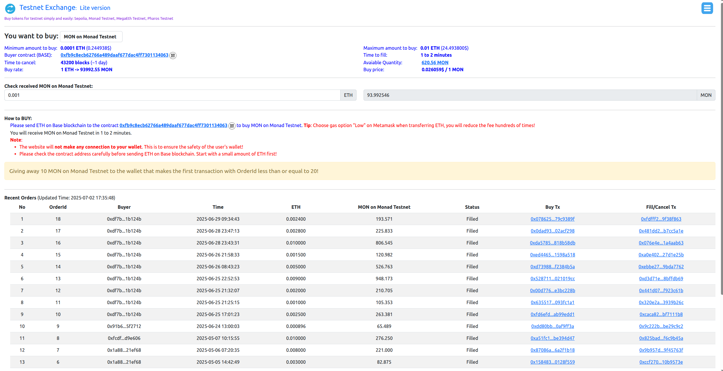 Testnet Exchange - Lite Version: Phiên bản không yêu cầu kết nối Wallet