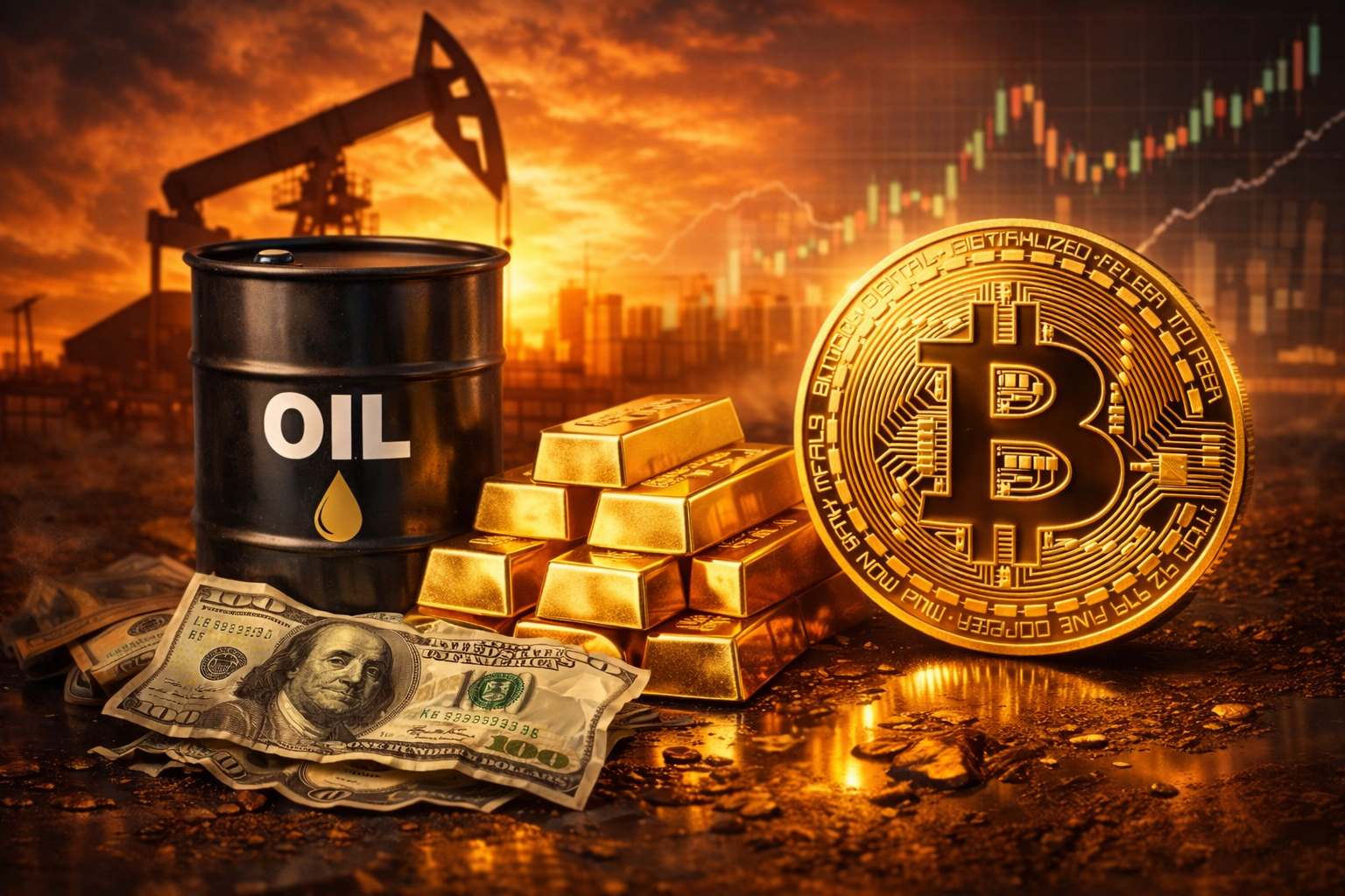 DALL-E tạo hình ảnh đồng đô la yếu thế so với bitcoin, vàng và dầu