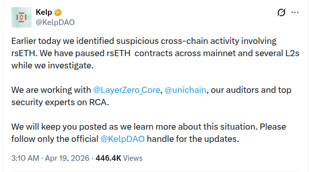 Thông báo vụ hack từ Kelp DAO