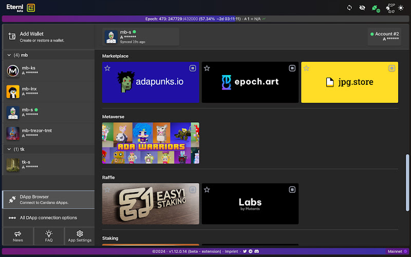 Giao diện ví Eternl