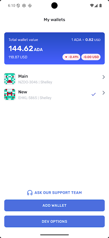 Giao diện ví Yoroi